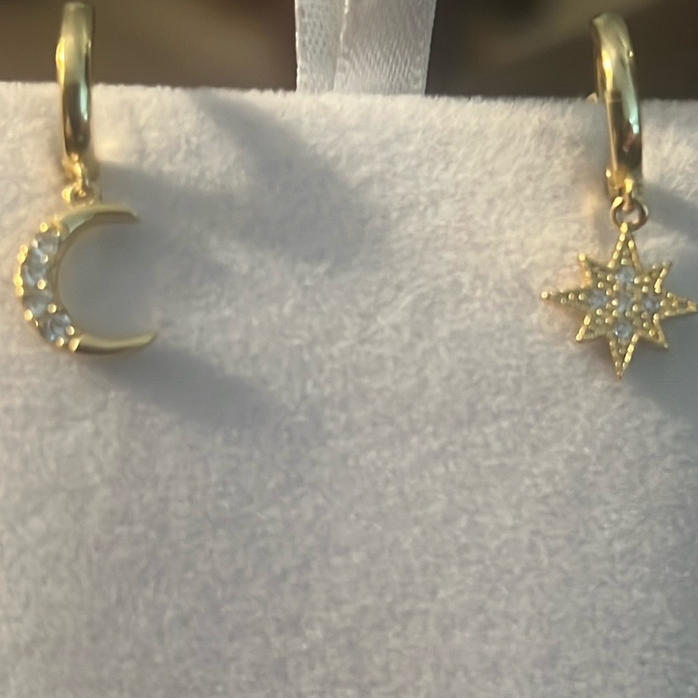 Moon and star earrings moissanite stones vermeil